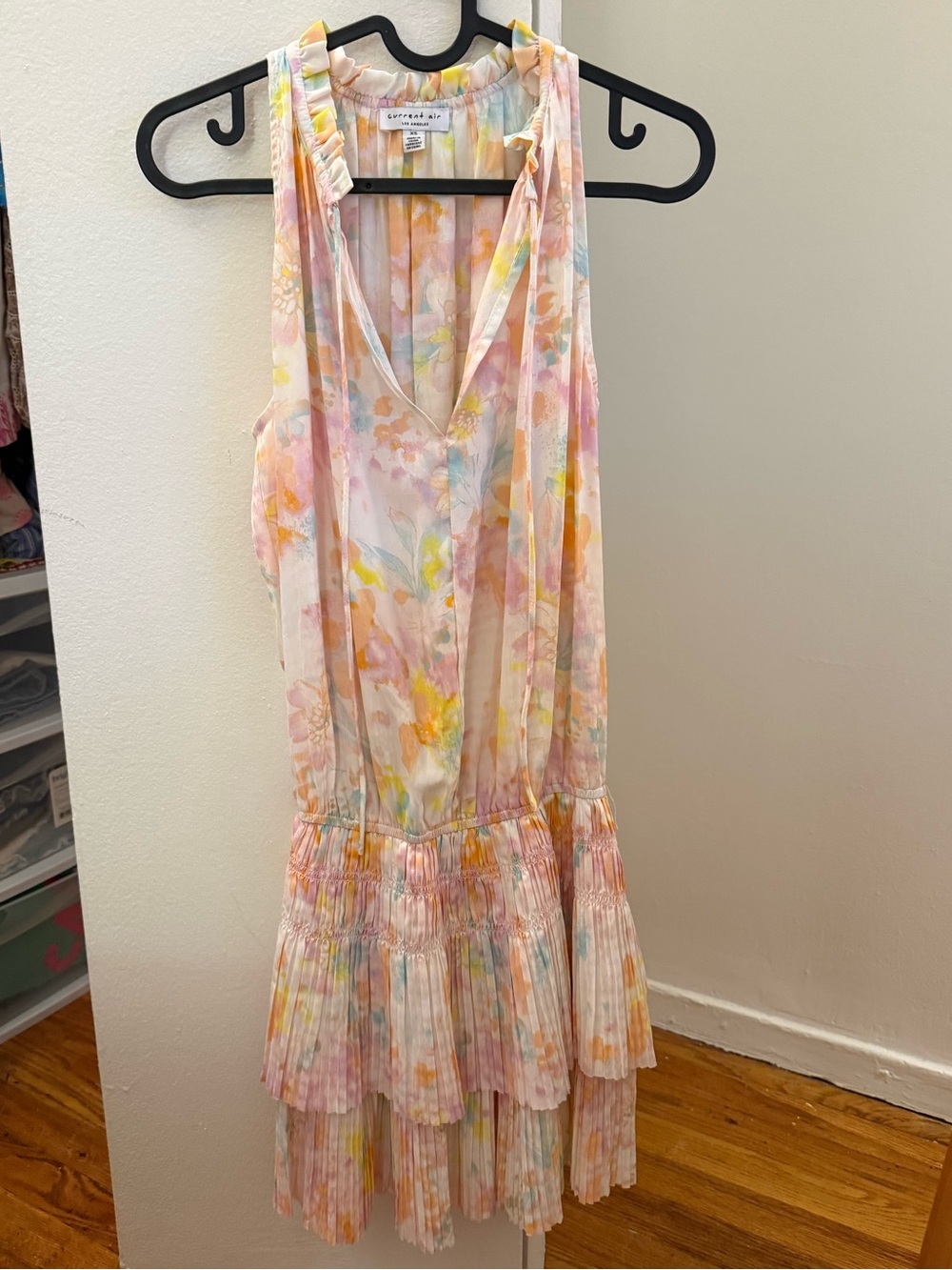 Current Air Pastel Floral Pleated Tiered Sleeveless Dress